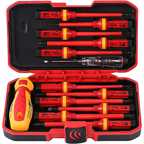 Premium Insulated Screwdrivers Set - Ultimate Electrician Screwdriver Set, 1000V Electrical Screwdriver Set Insulated Professional Electricians Screwdriver Set Magnetic Phillips Slotted Pozidriv Torx