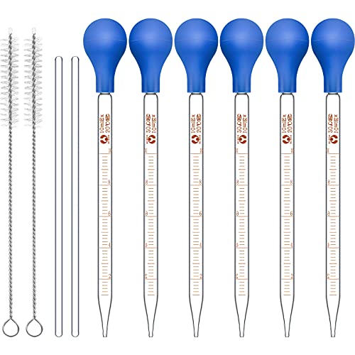 Glass Graduated Droppers Lab Pipettes Dropper Glass Liquid Pipette with Big Rubber Hats 20 cm Glass Stir Rod and Washing Brush Transfer for Liquid Essential Oil (16 Pieces, 10 ml)