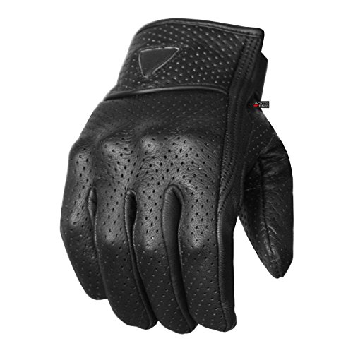 Jackets 4 Bikes Men's Motorcycle Gloves Premium Leather Perforated Protective Armor Knuckle for Cruiser Street Powersports Moto Racing Riding Driving ATV Dirt Bike Gel Padded Biker Glove Black M