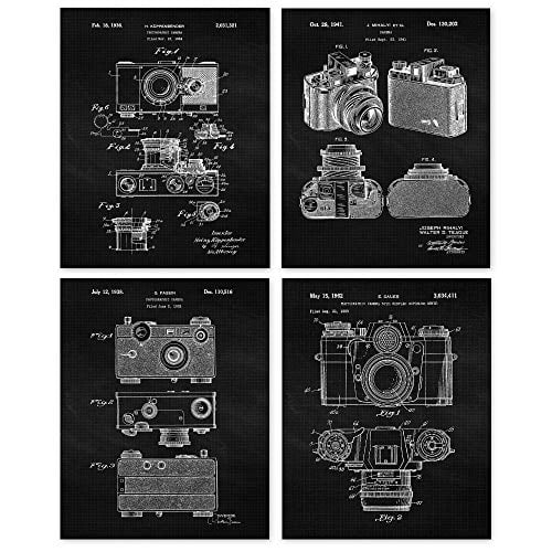Vintage Classic Camera Patent Prints, 4 (8x10) Unframed Photos, Wall Art Decor Gifts Under 20 for Home Office Garage Man Cave School College Student Teacher Photography Studio Lab Sports Fan