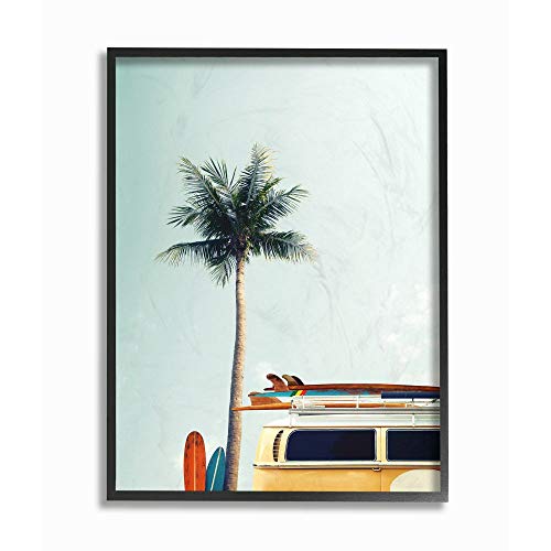 Stupell Industries Surf Bus Yellow with Palm Tree Photography Black Framed Wall Art, 16 x 20, Design by Artist Design Fabrikken
