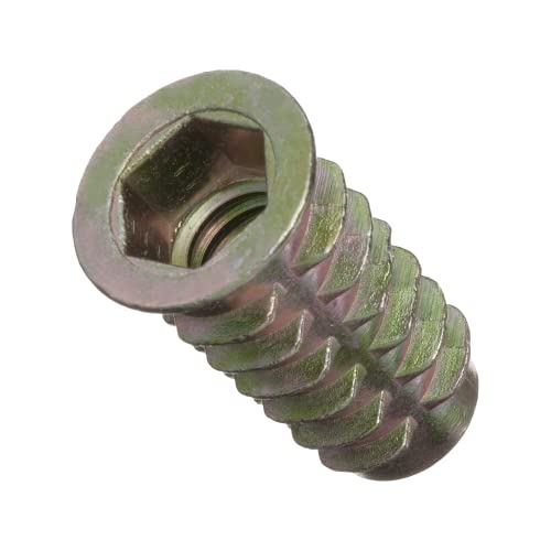 E-Z LOK Knife Threaded Insert for Soft Wood, Zinc Hex-Flanged Thread Inserts 3/8-16 Internal Threads, 25mm Length Pack of 25