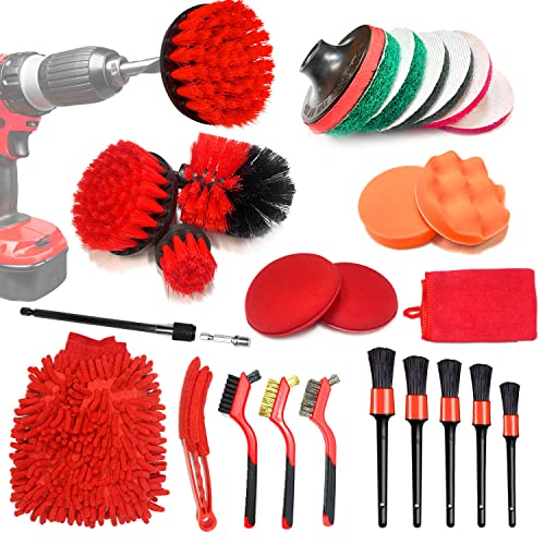 Armiwiin Car Detailing Kit Interior with Brushes, 26 Pcs Drill Brush Set Car Cleaning Kit, Car Detailing Brush Kit Tools for Wheels, Dashboard, Engine, Leather, Carpet, Air Vents