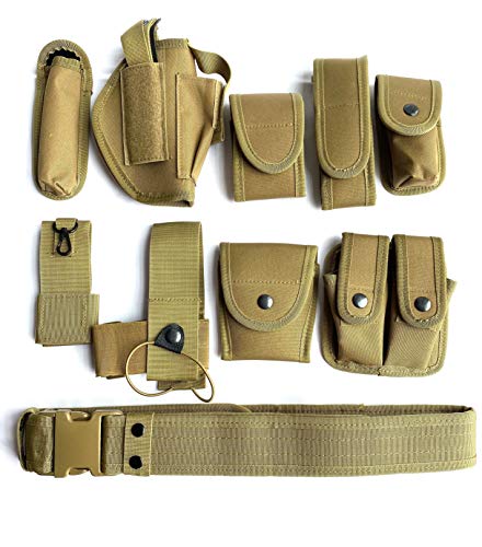Khaki Law Enforcement Modular Equipment System Security Military Tactical Duty Utility Belt (10 in 1, adjustable 35-45 inches, Khaki)