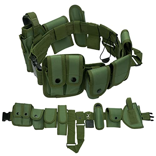 abcGoodefg Modular Equipment System Security Utility Tactical Duty Belt with Components Pouches Bags Holster Gear for Law Enforcement Guard Security Hunting (10 PCS, Army green)