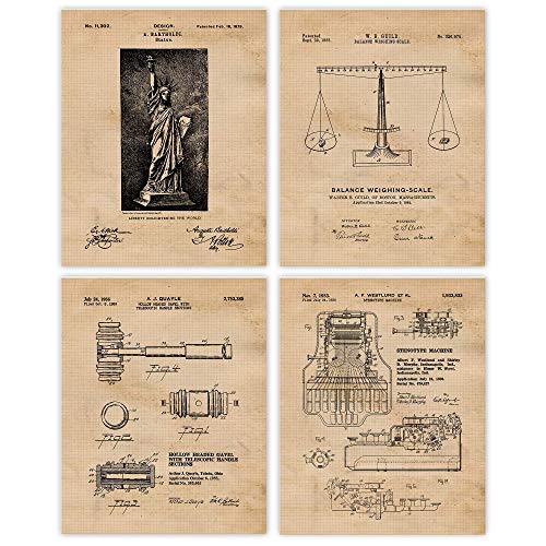 Vintage Law & Order Patent Prints, 4 (8x10) Unframed Photos, Wall Art Decor Gifts Under 20 for Home Office Man Cave College Student Teacher Coach Legal Court House Judge Fan