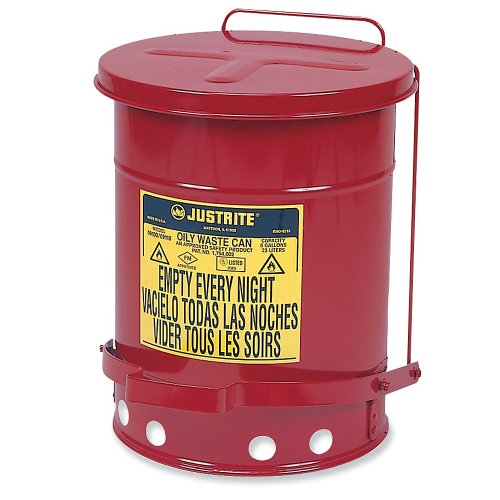 Justrite 09300 Red Galvanized Steel Oily Waste Safety Can - 10 Gallon Capacity