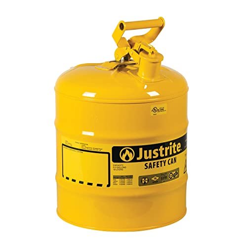 Justrite 5 Gallon Type I Safety Can, Galvanized Steel, Yellow, 7150200