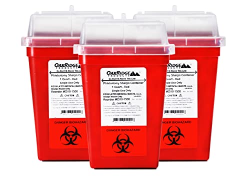 OakRidge Products 1 Quart Size (Pack of 3) Sharps Disposal Container - Approved for Home and Professional use