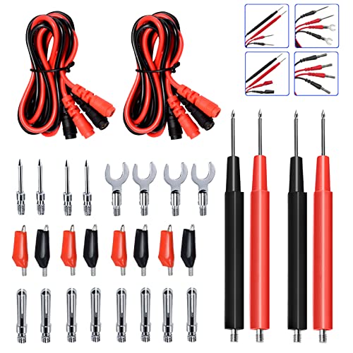 2Sets Multimeter Test Leads Kit (16 in 1), Meter Leads, Replaceable Cable Insulated Jumper Wires with Alligator Clips, Testing Power Probes, Banana Plug for Fluke Electrical Circuit Experiments DIY