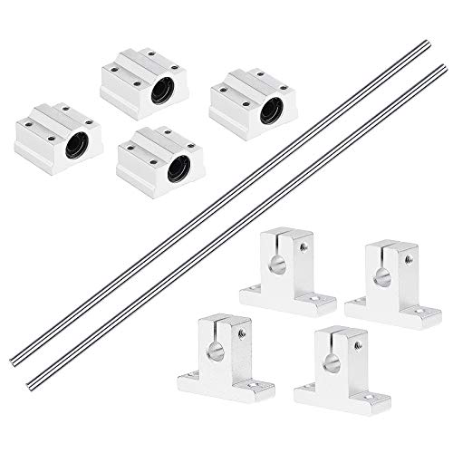 2PCS 8mmX 400mm Linear Motion Rod Shaft Guide with 4 PCS Ball Bearing & 4 PCS Aluminum Rail Support Guide Set for DIY Craft Tool