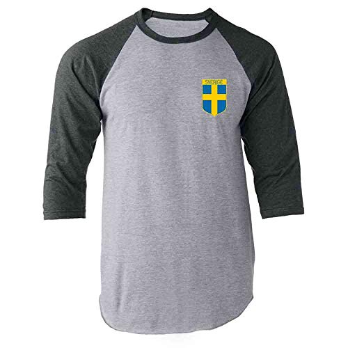 Pop Threads Sweden Soccer Retro National Team Swedish Raglan Baseball Tee Shirt Gray Sleeves 2XL