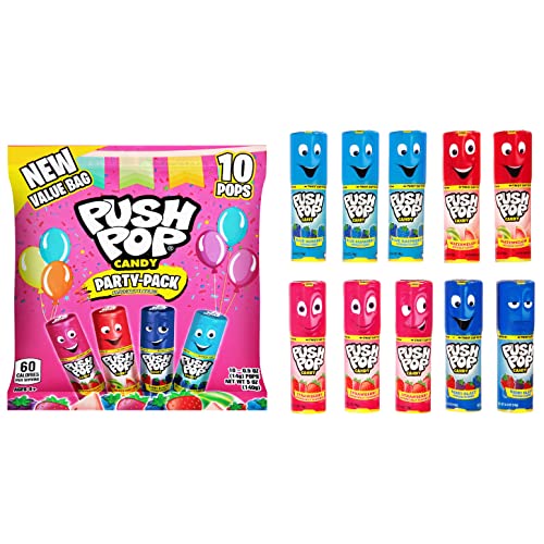Push Pop Individually Wrapped Bulk Lollipop Variety Summer Party Pack - 10 Count Lollipop Suckers in Assorted Fruity Flavors - Fun Summer Candy for Pool Parties, 4th of July Events, And Birthdays