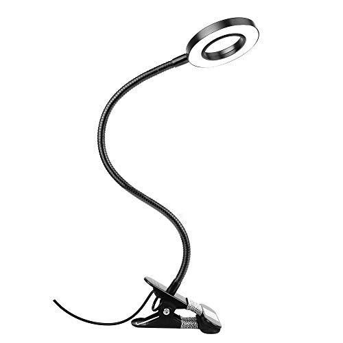 Woputne Desk Lamp Clip on Lamp, Desk Light for Home Office, 10 Dimmable Brightness 3 Light Modes Reading Lamp, Ring Light Clamp Light for Bed Headboard, Craft, Computer, Video Call