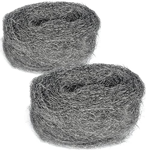 2 Roll Steel Wool Fill Fabric #2, Coarse Wire Wool Hardware Cloth DIY Kit, Gap Blocker to Clog up Holes Wall Cracks Siding Pipeline Vents in Garden, House, Workshop