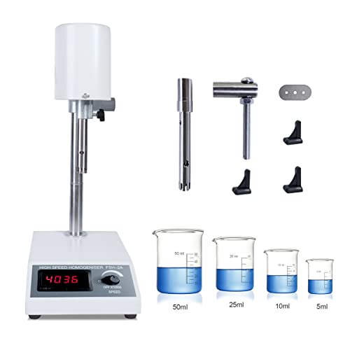 LABFENG high-Speed homogenizer is Suitable for 5~1000ml Lab Disperser Emulsifier Speed Adjustable 8000~22000rpm with Two Working Heads FSH-2A (110V) (8000~22000 RPM)