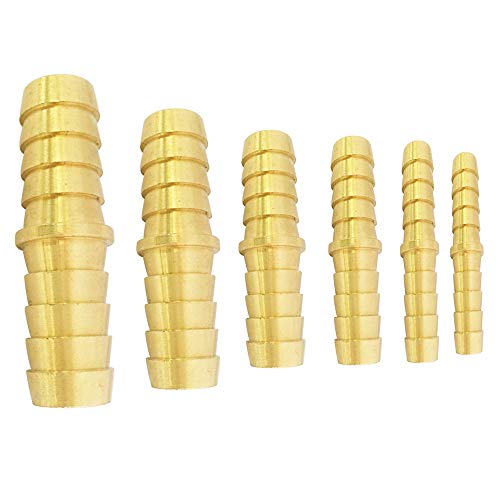 TL TOOLEGIN Brass Hose Barb Fitting Union/Splicer/Mender/Joiner Assortment Kits, 3/16" 1/4" 5/16" 3/8" 1/2" 5/8" Barbed x Barbed 6pcs