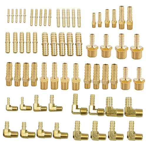 Legines Brass Hose Barb Fittings Assortment Kits, Splicer + Male Coupler + 90 degree Male Elbow, 65 Pcs