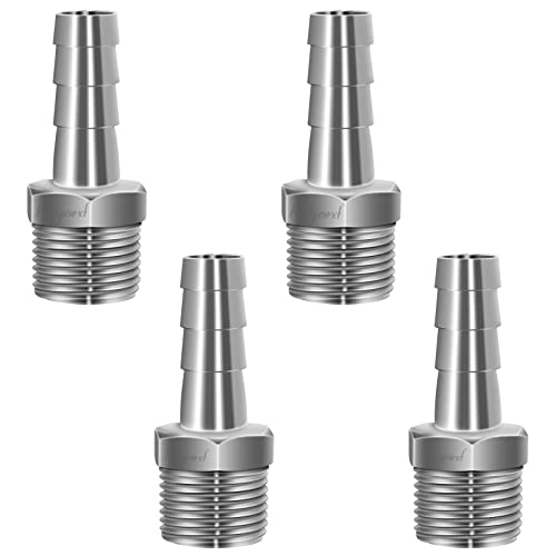 Horiznext 304 Stainless Steel 1/2" Barb Hose to 1/2 NPT Home Brew pipe barbed nipple Fitting. Pack of 4