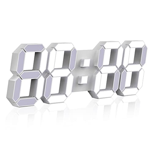 EDUP HOME 15" Large 3D LED Digital Wall Alarm Clock with Remote Control, LED White Light Nightlight Decor Clocks with Multi-Levels Brightness/Time/Date/Temperature Display, for Kitchen Bedroom Office