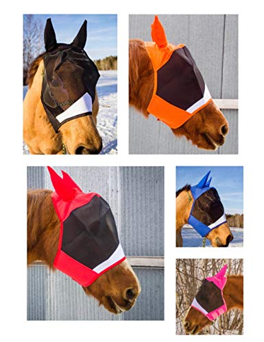 Horse Fly Mask with Ears 5 Colors Stretchable Ears Net Breathable Protect from Bugs and Flies Hood Veil Tack Equestrian Shows Trails (Black)