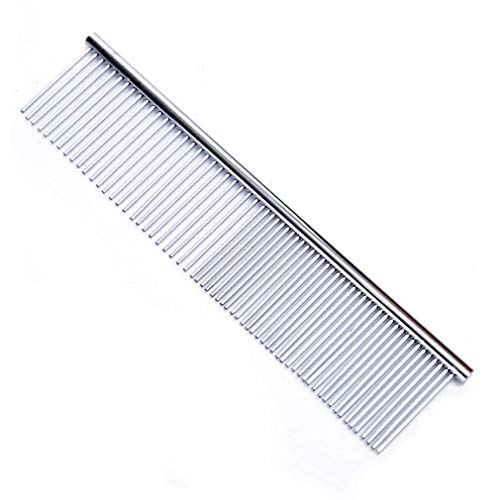 Pet Steel Comb with Rounded Ends Stainless Steel Teeth,metal Cat Dog Comb for Removing Tangles and Knots,Poodle Grooming Deshedding Tool, 7 1/2-inch L