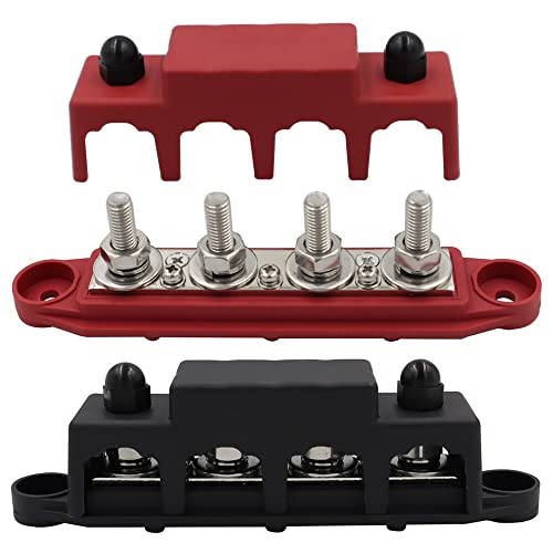 Heart Horse Power Distribution Block Bus Bar 5/16'' Terminal Stud 4 Post with Cover 250 Amp Rating for Marine Automotive and Solar Wiring RV Boat (250A, 5/16'', Red+Black)