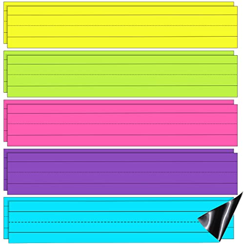 10 Pack Magnetic Sentence Strips, Sentence Strips with Magnets, 12 x 3 in, Magnetic Dry Erase Sentence Strips, Lined Magnetic Strips, Reusable Classroom Learning Tool for Learning (Bright Color)