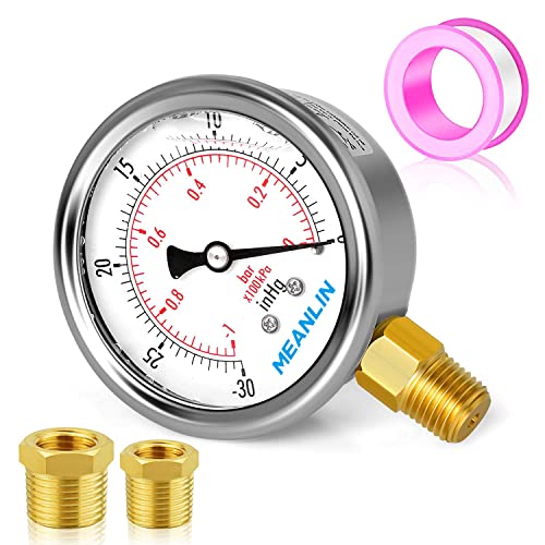 MEANLIN MEASURE -30~0Psi Stainless Steel 1/4" NPT 2.5" FACE DIAL Vacuum Pressure Gauge Lower Mount