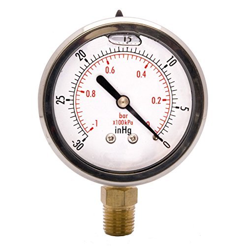 HFS (R) Oil Filled Vacuum Pressure Gauge - SS/Br 1/4" NPT Lower Mount -30HG/0 (2")