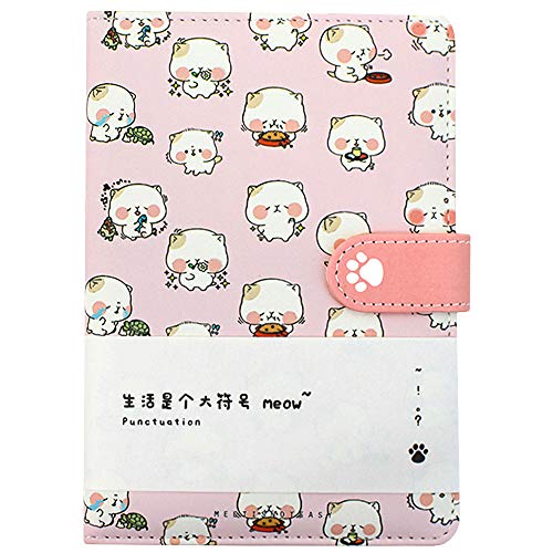 CLARA Cute Cat Notebook Japanese Sketchbook PU Leather Cover Diary Travel Notebook (04714light pink)