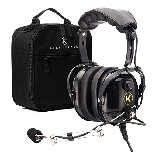 KORE AVIATION P1 General Aviation Headset for Pilots | Mono, Passive Noise Reduction Rating, Noise Canceling Microphone, Acoustic Ear Cup, AUX MP3 Port, GA Dual Plug Bundle with Headset Bag (2 Items)