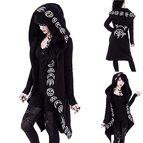 diffstyle Women Moon Gothic Witchcraft Punk Vintage Casual Long Hoodies Top Sweatshirt (4XL) Black