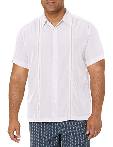 Cubavera Mens Contrast Insert Stitching Short Sleeve Woven Shirt,Bright White,Medium