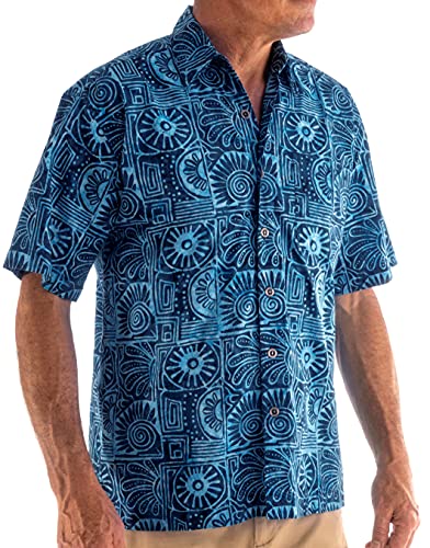 Johari West Men's Button-Down Short Sleeve Shirt, Indo Bay (Blue, 3X-Large)