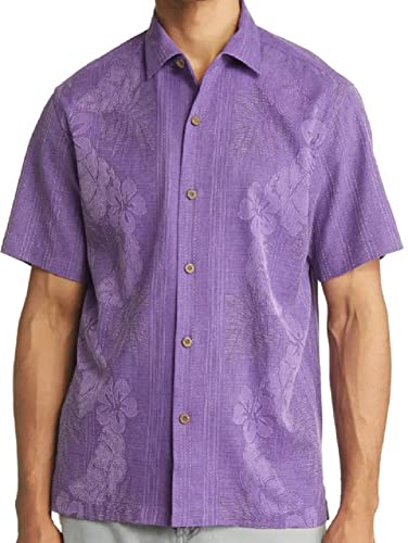 Tommy Bahama Bali Border Silk Camp Shirt (Color: Hot Viola, Size L)