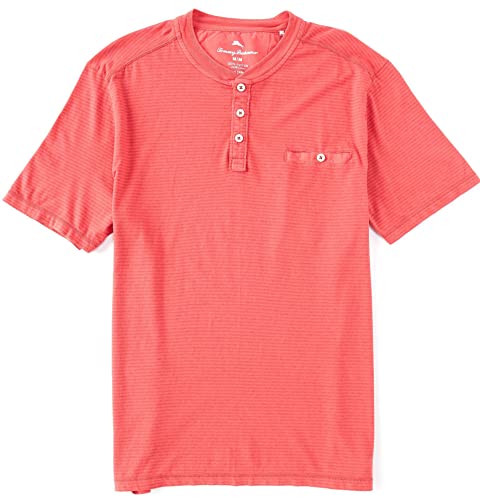 Tommy Bahama Men's Schooner Stripe Short Sleeve Henley T-Shirt (New Red Sail, X-Large, XL)