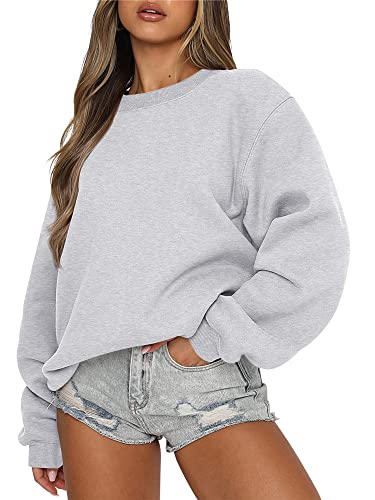 ANRABESS Women's Sweatshirts Crew Neck Long Sleeve Loose Fit Pullover Hoodies Casual Y2K Top Fall Winter Clothes 2023 A1026-qianhuahui-L Gray