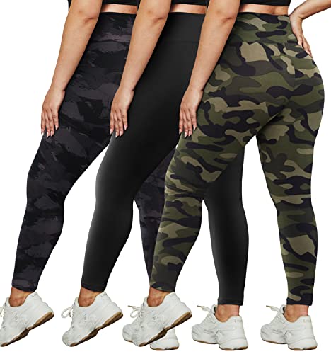 HLTPRO 3 Pack Plus Size Leggings for Women(X-Large - 4X)- High Waist Stretchy Buttery Soft Pants for Workout Running Yoga