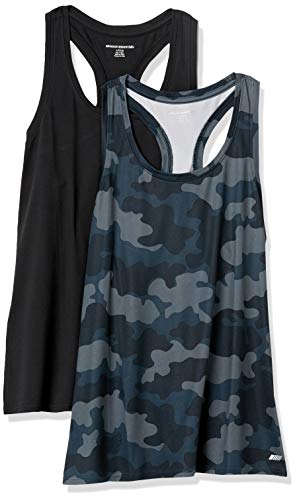 Amazon Essentials Women's Tech Stretch Racerback Tank Top (Available in Plus Size), Pack of 2, Black/Grey, Camo, Large