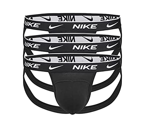 Nike Men`s Everyday Cotton Stretch Jockstraps 3 Pack, Black/White, Large