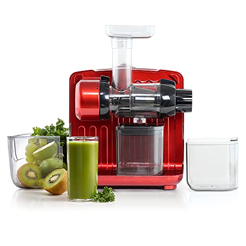 Omega Juicer JCUBE500RD Cold Press 365 Slow Masticating Juice Extractor and Nutrition System with On-Board Storage, 200-Watts, Red