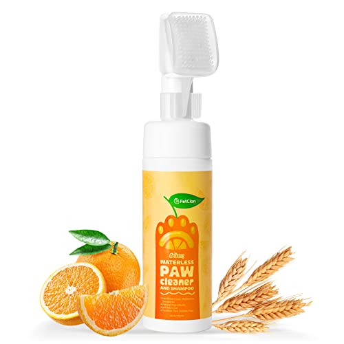 PetClan No-Rinse Paw Cleaner Foam, Waterless Dog Shampoo with Enhanced Silicone Scrubber & Microfiber Absorbent Towel, Naturally Formulated to Quickly Clean Up Dogs & Cats' Paws