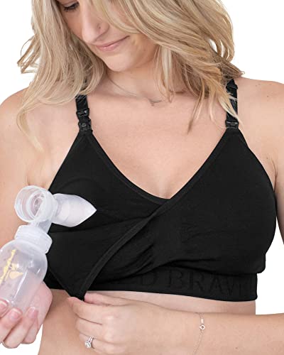 Kindred Bravely Sublime Hands Free Sports Pumping Bra | Patented All-in-One Pumping & Nursing Sports Bra (Black, 2X)