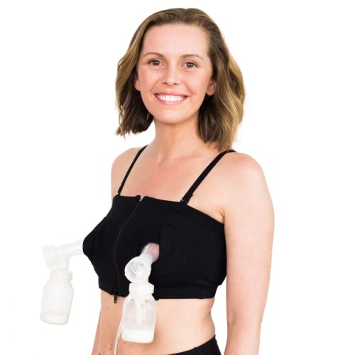 Simple Wishes Hands-Free Pumping Bra - Comfortable, Adjustable, Customizable - Converts Nursing Bra or Maternity Bra to Breast Pump Bra - Bra for Breastfeeding Pumps for Women - L+ - Black