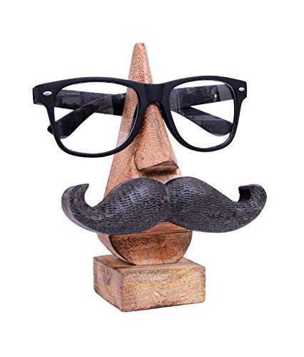 NIRMAN Handmade Wooden Nose Shaped Spectacle Specs Eyeglass Holder Stand with Mustache