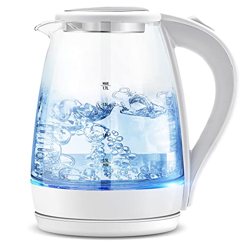 Pukomc Electric Kettle - 1.7L Hot Water Boiler - Glass Tea kettle with Wide Opening and Led Indicator, Auto Shut-Off and Boil-Dry Protection - Series 9460