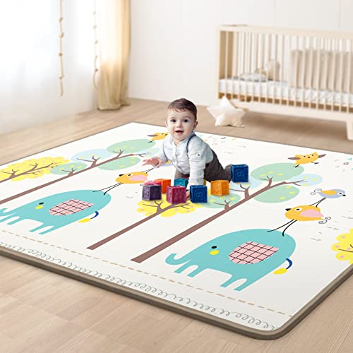WAYPLUS Baby Play Mat, 79"x 59" Extra Large & Thick Reversible Folding Floor Mat, Waterproof Non-Toxic Anti-Slip Reversible Foam Playmat for Baby, Anti Slip Soft Crawling Mat