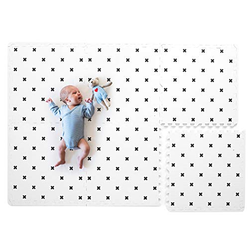 Extra Large Baby Foam Play Mat - 4FT x 6FT Non-Toxic Puzzle Floor Mat for Kids & Toddlers (White with Black Cross)