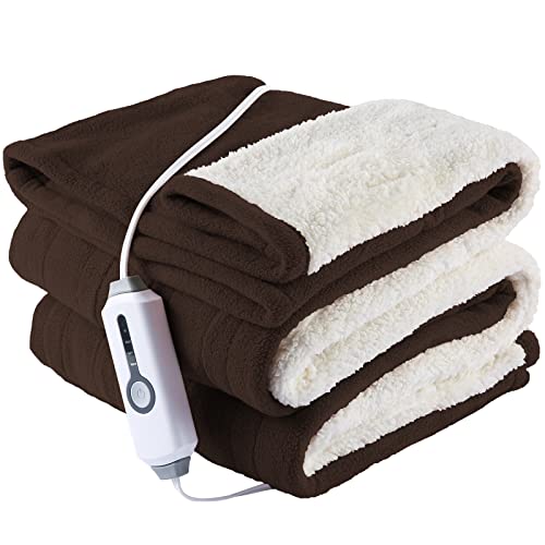 Heated Throw 50"x60", Super Cozy Soft Polar Fleece & Sherpa Electric Heated Blanket with 4 Heating Levels & 3H Auto Shut Off & Overheat Protection, Machine Washable, Dark Brown